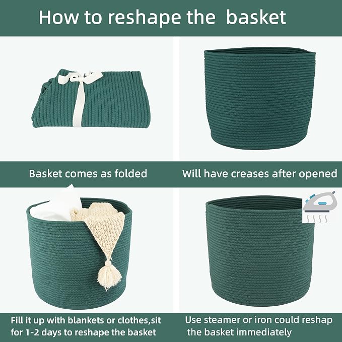 XUANGUO Cotton Rope Basket For Girls Boys Kids 16”X14” dark green | Baby - Image 7