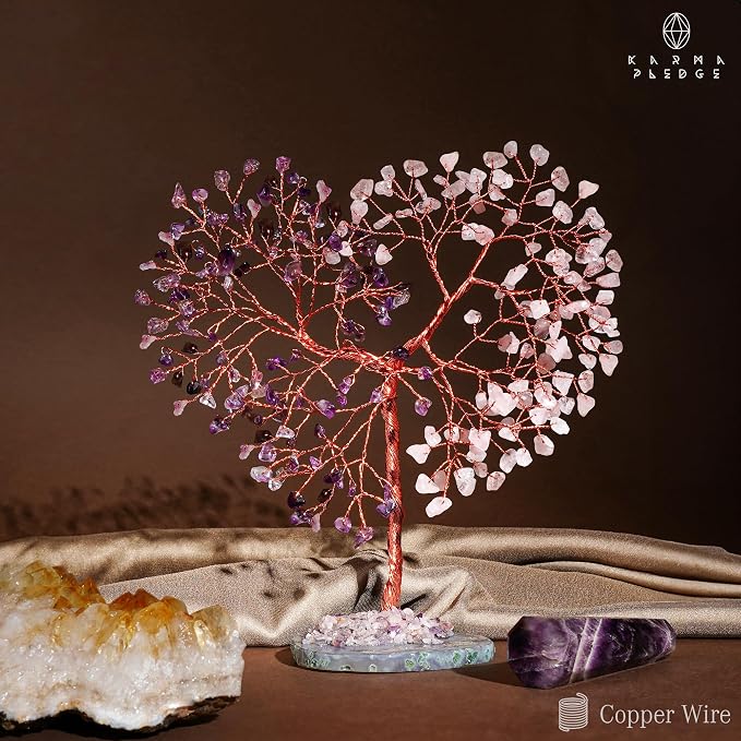 Handmade Healing Crystal Tree of Life Amethyst & Rose Quartz Chakra Tree - Image 5
