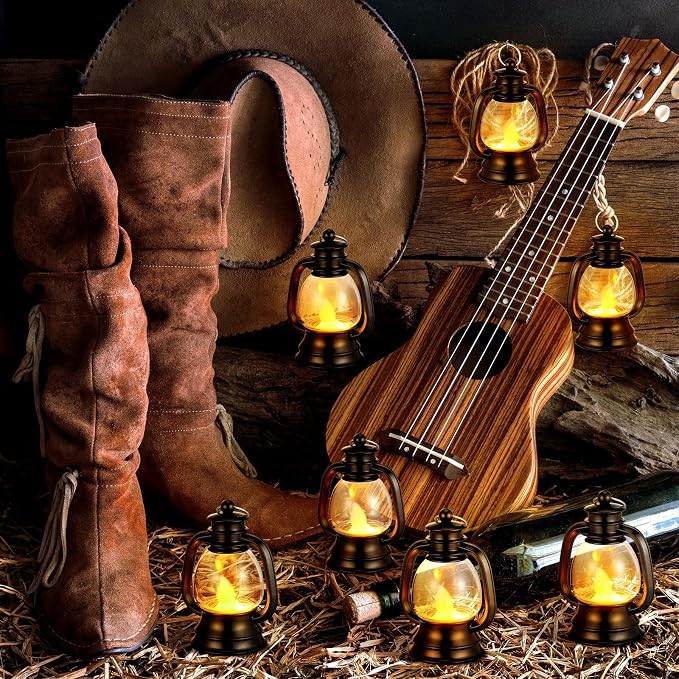 Ferraycle 12 Pcs Mini Lanterns 4 Inch Black Lamp Table Decor | Western Cowboy - Image 2