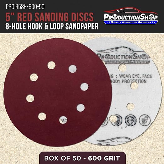 ProductionShop Premium 5" Red 8-Hole Pattern 600 Grit Sanding Discs, Box of 50 - Image 2