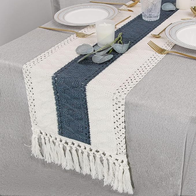 Boho Table Runner for Home Decor 12x108 Blue Fall Rustic Decorations | 108 - Image 5