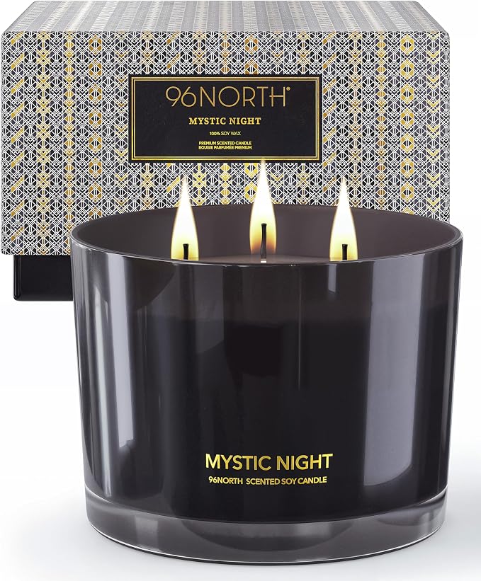 Luxury Black Candle | Large 3-Wick Jar Candle | Up to 40 Hours Burning Time | by 96NORTH%C2%AE