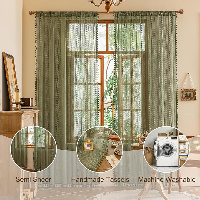 Sutuo Home Boho Lace Sheer Curtains 2 Panels - Image 3