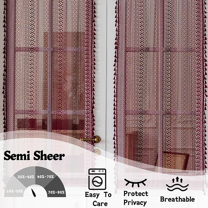 Sutuo Home Burgundy French Door Curtains - Image 3