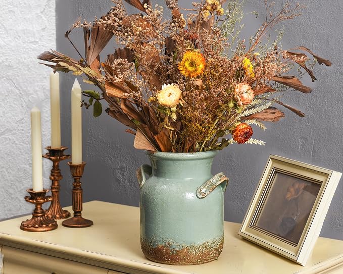 Quoowiit Ceramic Rustic Farmhouse Vase, Distressed Decorative Flower Vases - Image 7