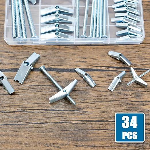 LEYU 34Pcs Butterfly Toggle Bolts Kit, Includes 1/4"-4pcs, 3/16"-8pcs, - Image 2