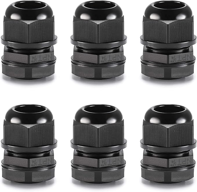 QILIPSU 6pcs 3/4" NPT Cable Gland Waterproof IP68 Nylon Cable Pass Through Cord by QILIPSU