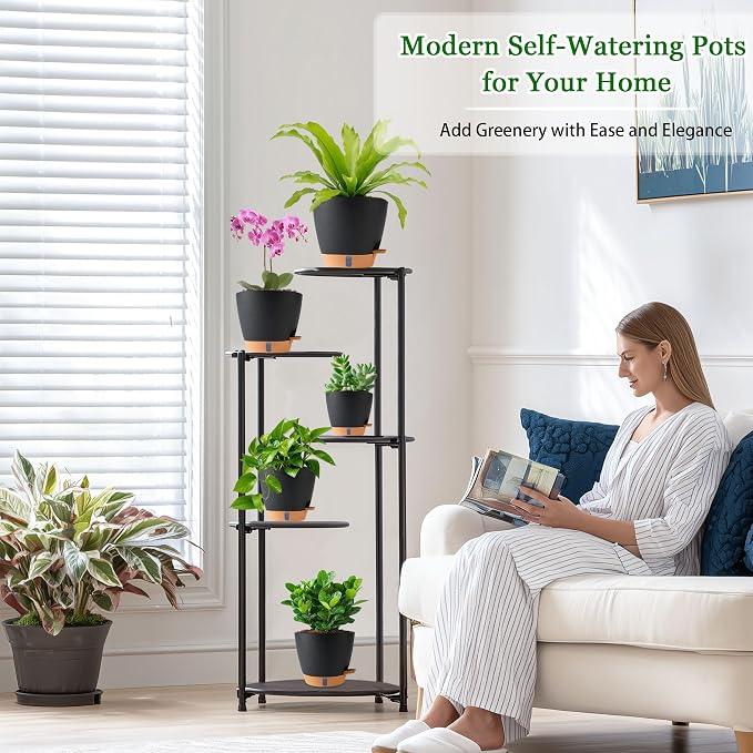 Self Watering Pots for Inoor Ourdoor Plants 8/7/6.5/6/5" Plastic Planters | - Image 4