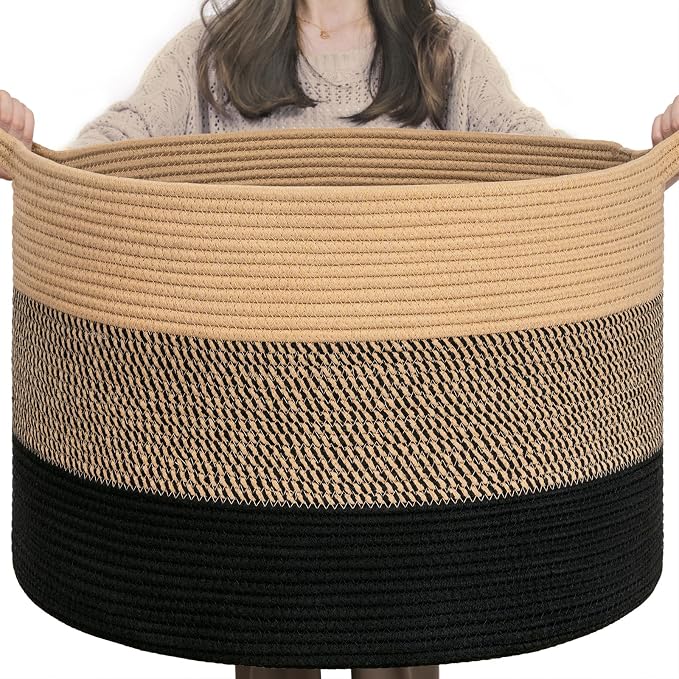 INDRESSME XXXLarge Woven Rope Blanket Basket Living Room, 90L | 21.7" x 13.8" by INDRESSME