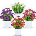 Der Rose 4 Pack Small Artificial Flowers in White Pots, Spring Home Decor | by DerRose