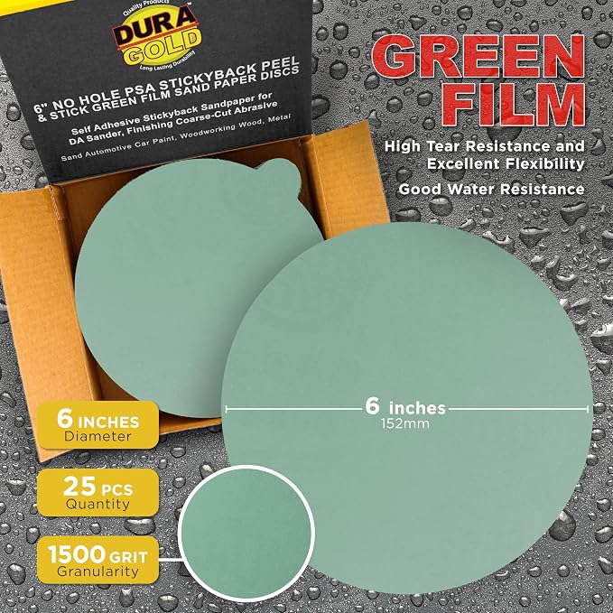 Dura-Gold Premium 6" Green Film PSA Sanding Discs - Image 2