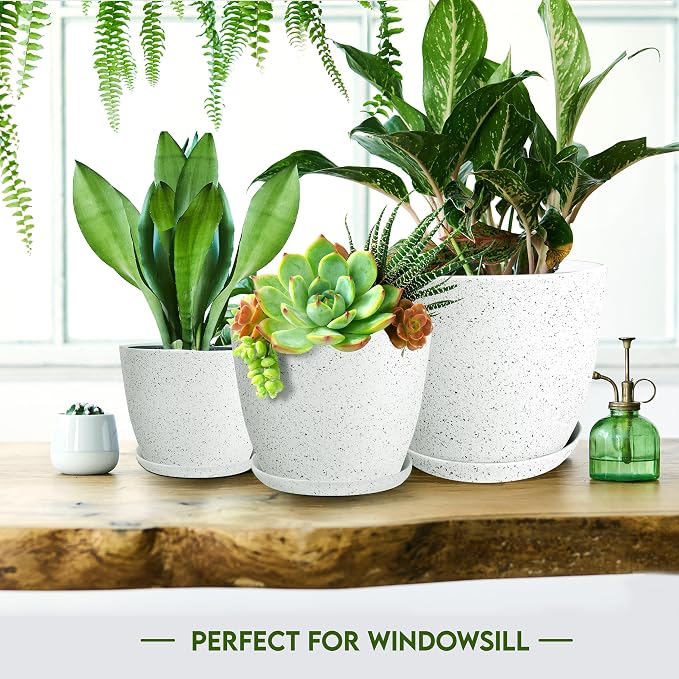 Plant Pots Indoor with Drainage 5 Pack Multi-Size Planters Set Spotty Grey | - Image 4