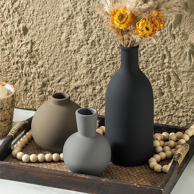 Ceramic Vase Set of 3 | Neutral Vases Home Decor | Modern Flower Pottery Vases - Image 5