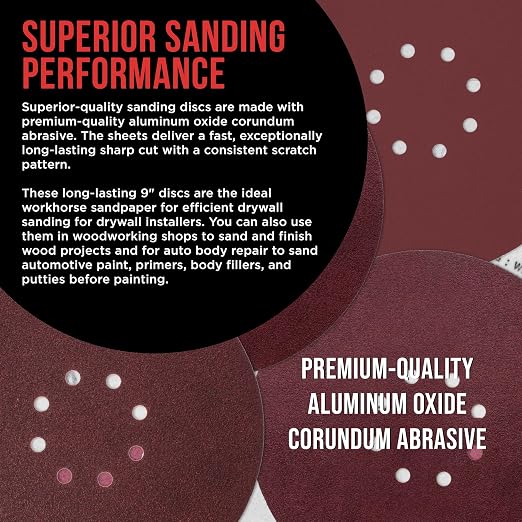 ProductionShop Premium 9" Red 8-Hole Pattern 150 Grit Sanding Discs, Box of 20 - Image 4
