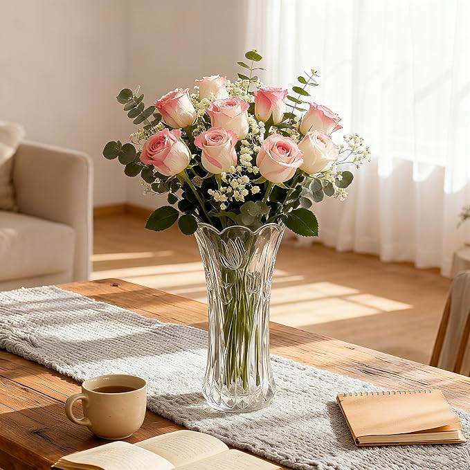 Dicunoy Set of 2 Glass Flower Vase, 9.5" Large Flower Vases - Image 6