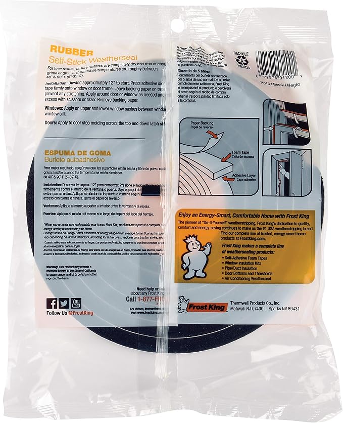 Frost King R516H 1-1/4-Inch by 7/16-Inch by 10-Foot Thick Sponge Rubber Foam - Image 7