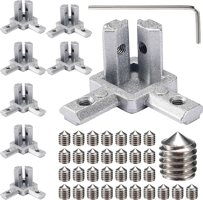 BELLA BAYS 20Series 8Sets Silver 3-Way End Croner Bracket, 90 Degree Corner by BELLABAYS