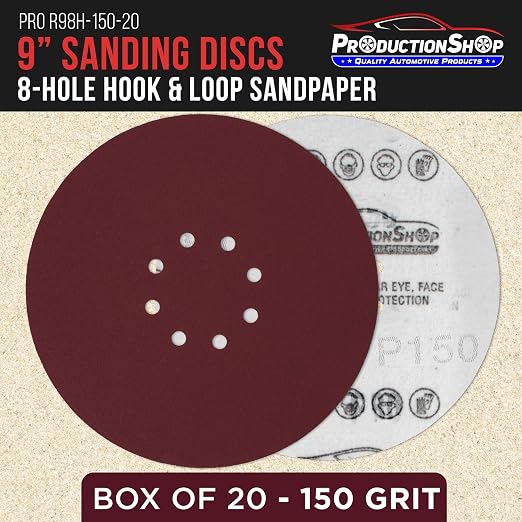 ProductionShop Premium 9" Red 8-Hole Pattern 150 Grit Sanding Discs, Box of 20 - Image 2