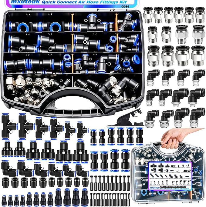 mxuteuk 100PCS Quick Connect Air Hose Fittings Kit, 1/2" Push to Connect Fitting by mxuteuk