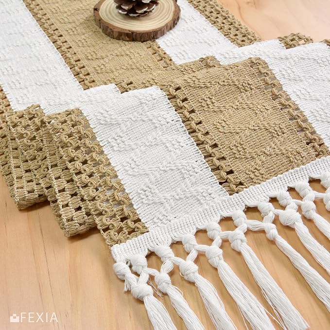 Boho Table Runner with Tassels Brown - Image 6
