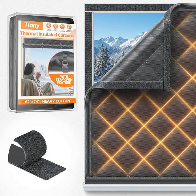 Window Insulation Kit for Winter 62"x74" Cold Weather Thermal Curtain by Tlany