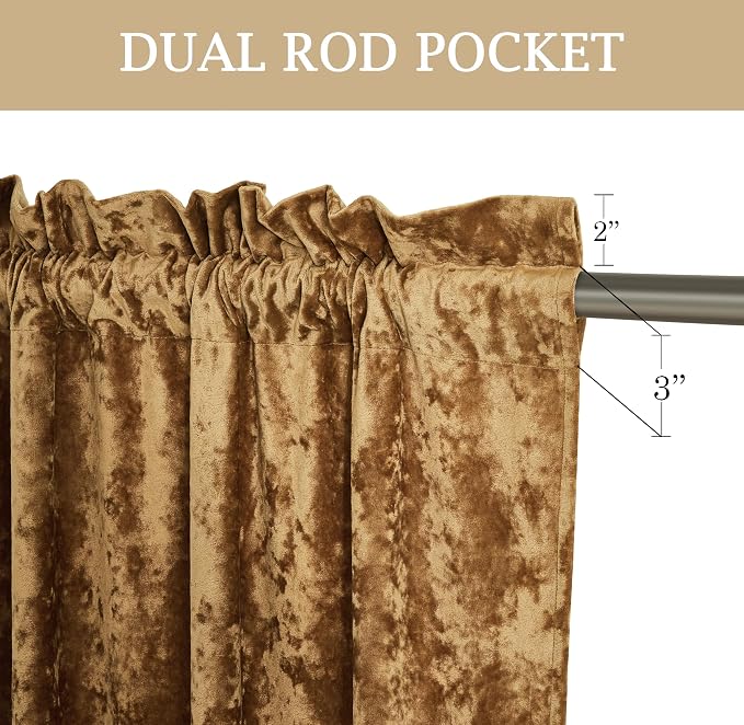 Chezmoi Collection Lux Caramel Gold Crushed Velvet Curtains 2 Panel Set - Image 3