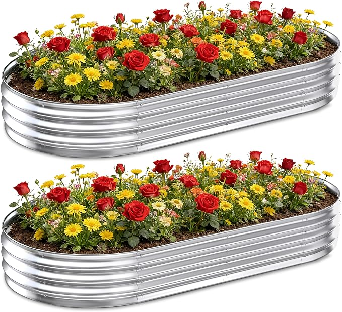 Galvanized Raised Garden Bed Outdoor, Easy Assemble Large Oval Plant Container by Tegarbed