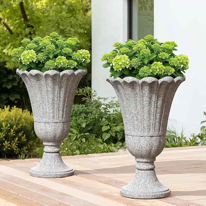 Tall Plastic Urn Planters and Pedestal - Image 5