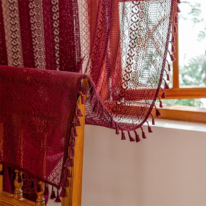 Sutuo Home Burgundy Boho Lace Curtains 72 inch Lengh - Image 8