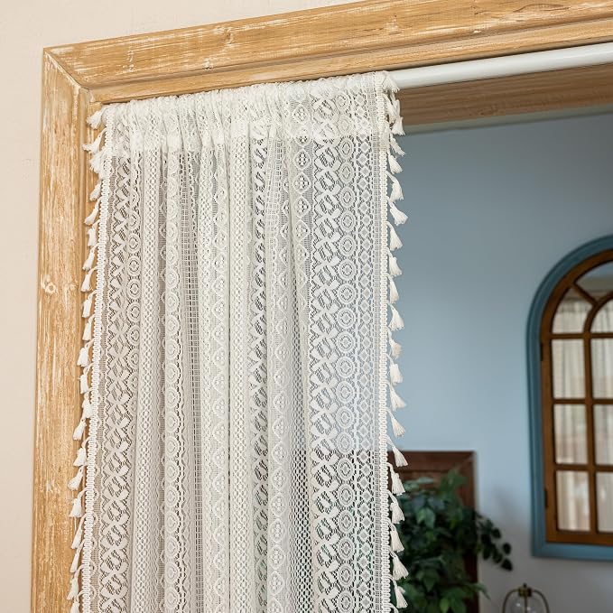 Sutuo Home White Boho Lace Sheer Door Curtain - Image 7