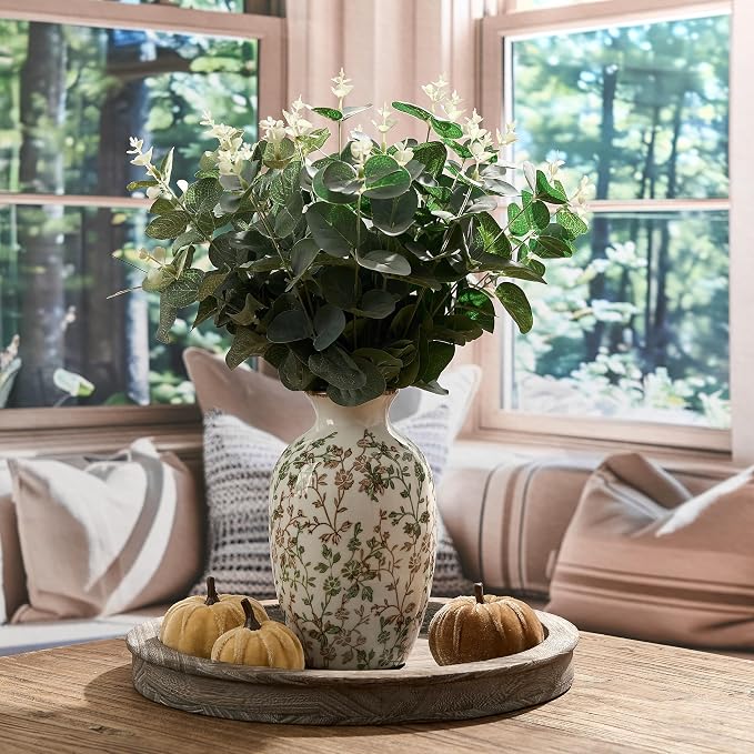 Green and Beige Antique Vase, 7.95" Vintage Chinoiserie Floral Vase, Modern - Image 7