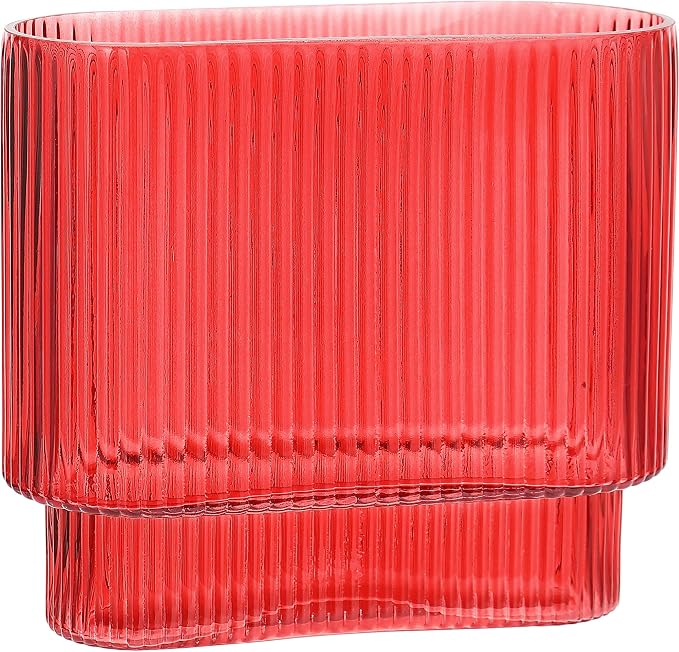 Ribbed Vase, Modern Vases for Living Room, Dining Table, 7 Inch by YANWE