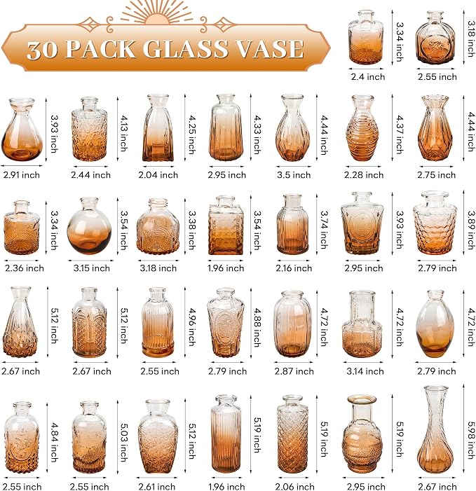 Der Rose 30pcs Glass Bud Vases, Amber Vases - Image 4