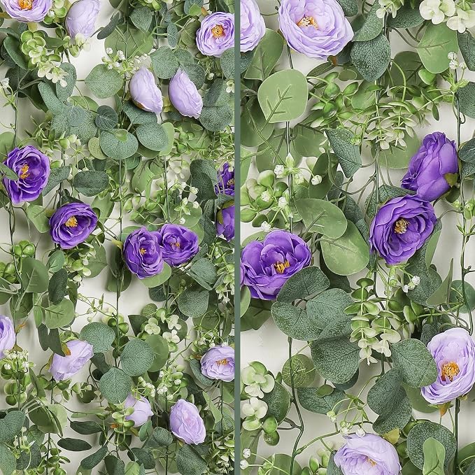 TOCHGREEN 4 Pack Artificial Eucalyptus Flower Garland - Image 7