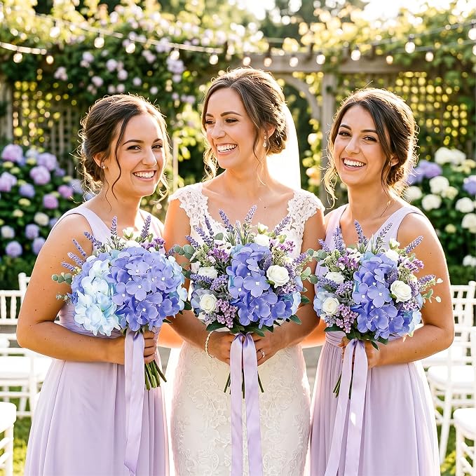Auihiay 64Pcs Purple Hydrangea Artificial Flowers, Faux Hydrangea Flowers | - Image 2