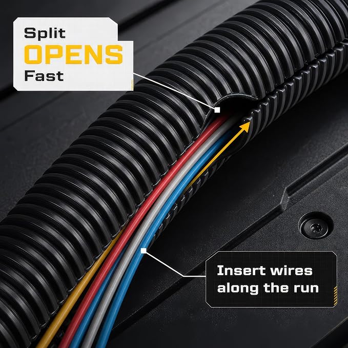 GS Power 1/2 Inch x 25ft Split Wire Loom Tubing, Split Cable Sleeve Cord - Image 4