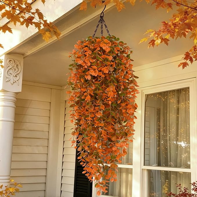4Pcs Fake Hanging Plants, Eucalyptus Leaves Fake Vines Fall Decor | UV - Image 2
