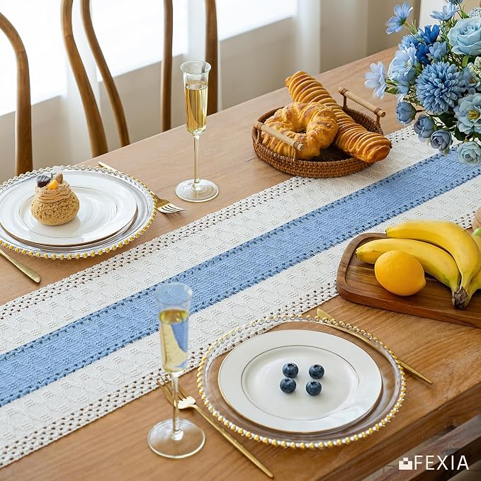 Boho Table Runner for Home Decor 12x72 Light Blue Farmhouse Decor | 72 Inches - Image 3