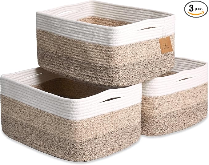 NaturalCozy Storage Baskets 16.8”x13”x7.6” Cotton Rope Woven Baskets by NaturalCozy