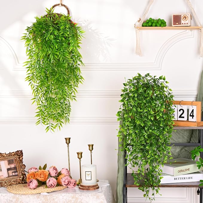 4Pcs Artificial Hanging Plants, Fake Willow Leaves Vines | UV Resistant Faux - Image 5