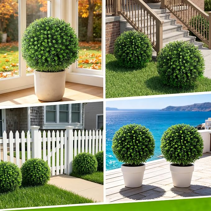 Artificial Green Eucalyptus Topiary Ball Tree, UV Resistant Faux Evergreen - Image 3