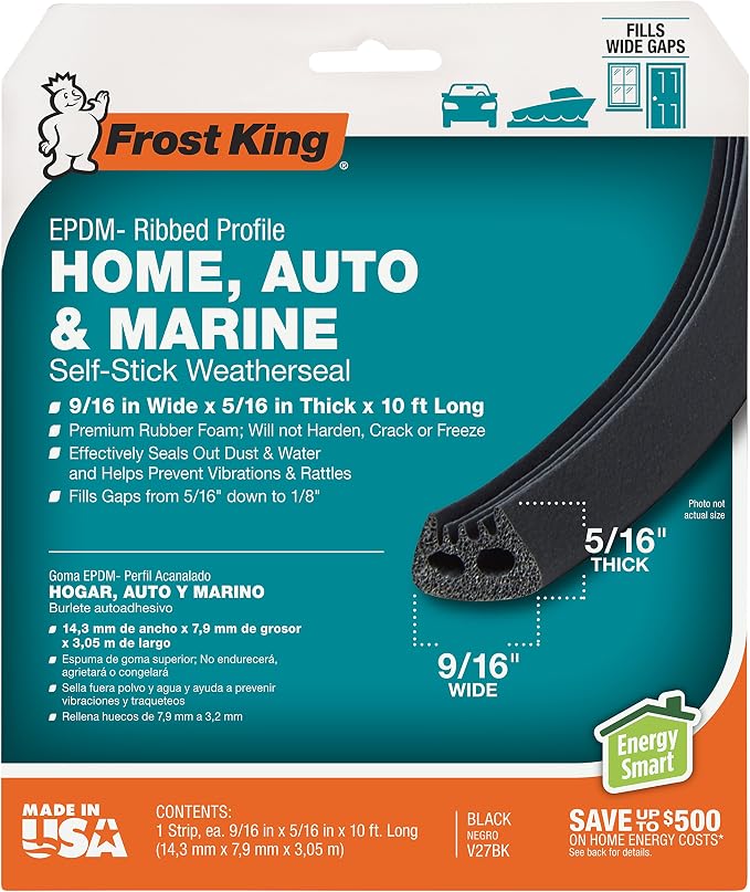 Frost King V27BK EPDM Rubber Self-Stick Weatherseal Tape, 9/16" W, 5/16" T - Image 4