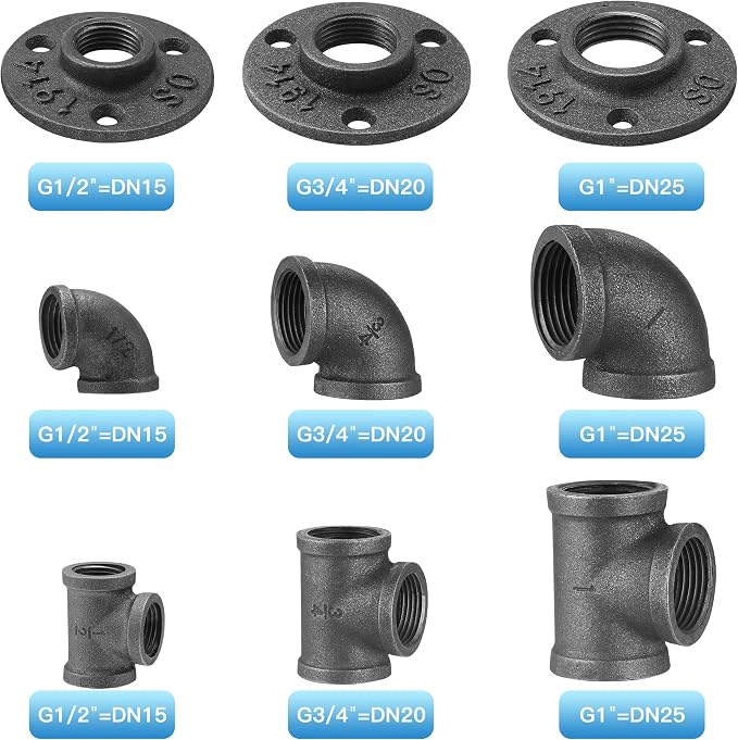 1/2" Floor Flange/Elbow/Tee Combo, 60 Pack Pipe Fitting - Image 3