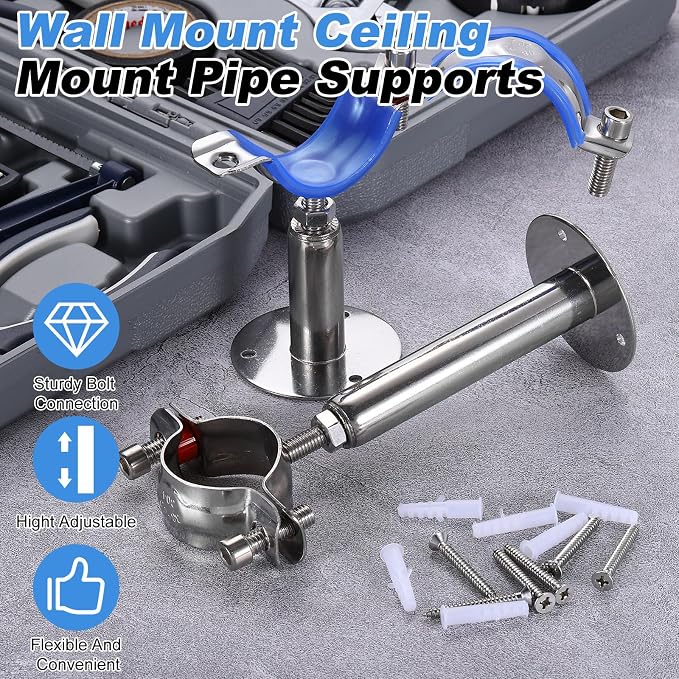 HARFINGTON 2 Set Wall Mount Ceiling Mount Pipe Supports 304 Stainless Steel - Image 5
