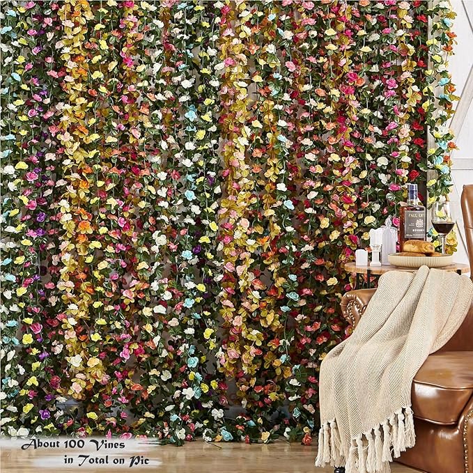6Pcs x 8.2FT Artificial Flower Garland Rose Vine, Champagne Pink Flower | - Image 6