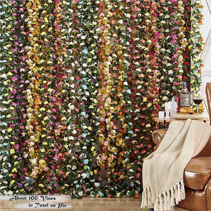 6Pcs x 8.2FT Artificial Flower Garland Rose Vine Decor, Champagne Flower | - Image 6