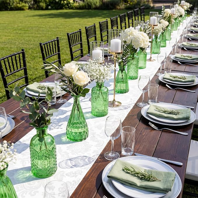 12 Pcs Green Bud Vases Set, Armber Small Vintage Glass Clear Bud Flower Vases - Image 7
