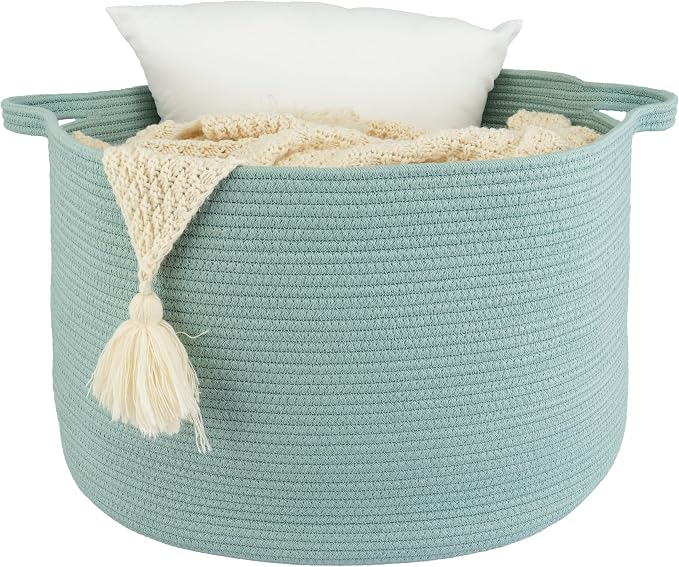 XUANGUO Extra Large Cotton Rope Round Storage Basket 22" x 14" Light Green | by XUANGUO