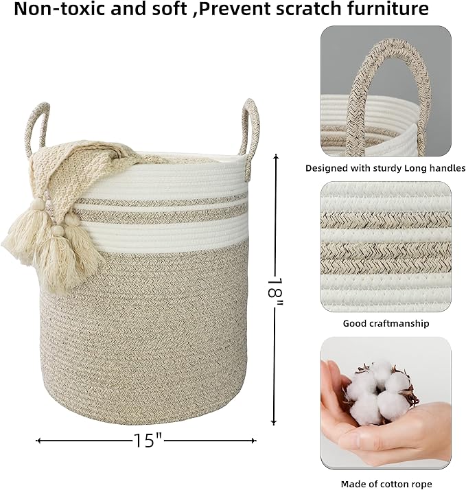 XUANGUO Cotton Rope Laundry Basket Hamper - Image 2