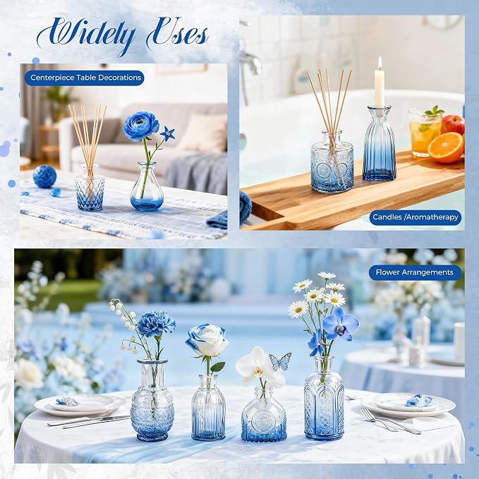 Der Rose 30pcs Glass Bud Vases, delicate embossed patterns, thick sturdy glass - Image 7